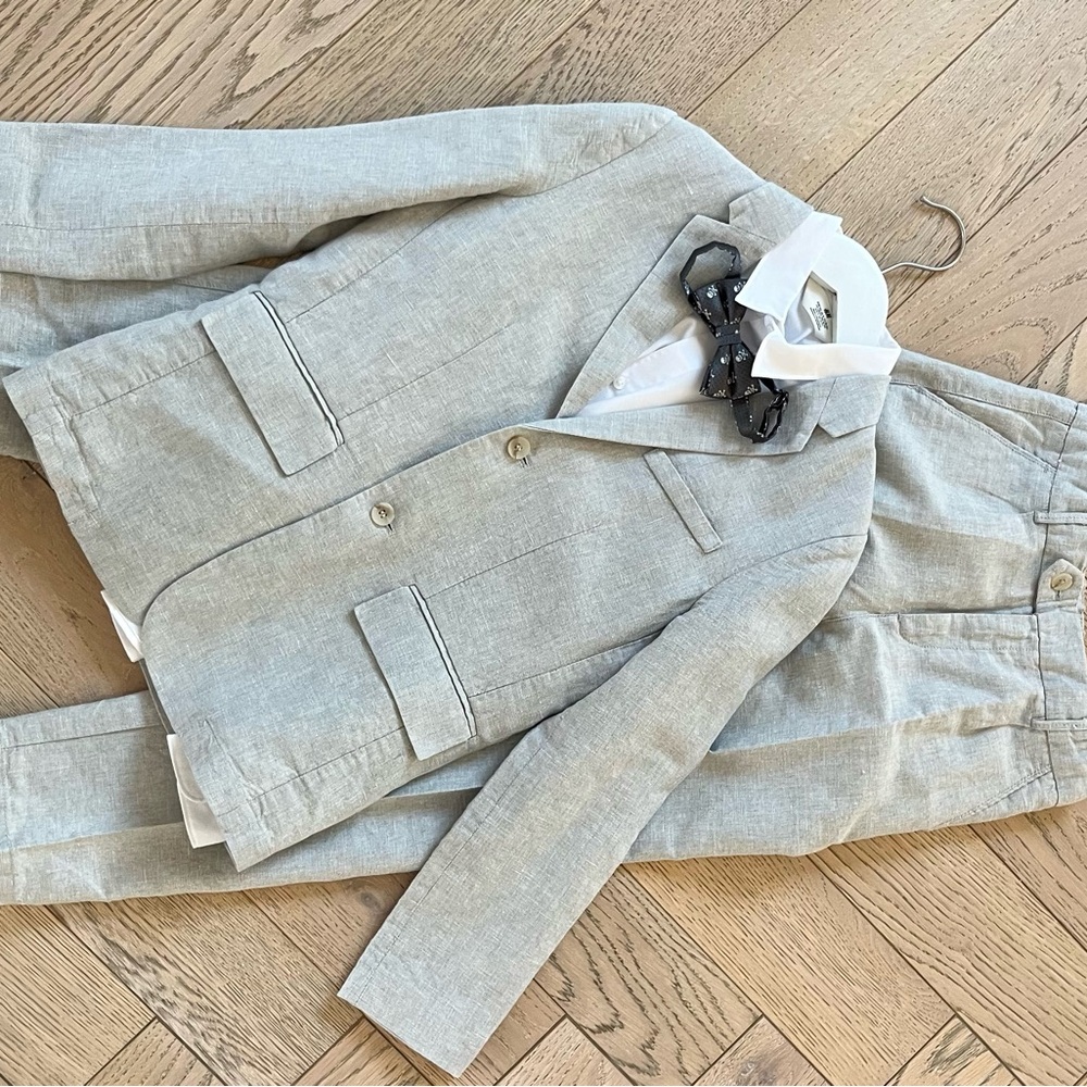 ZARA Boys Linen Suit Set – Light Gray 10-11Y